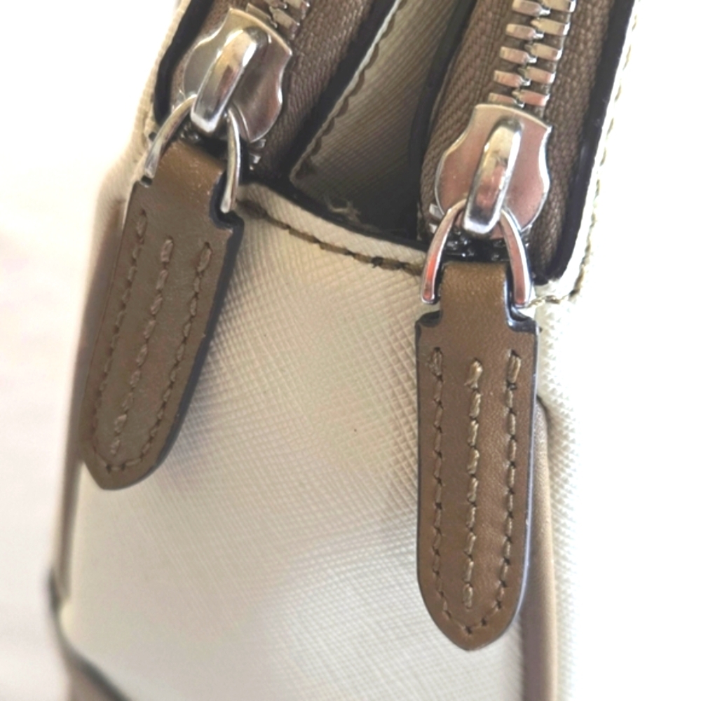 New! Tumi Verona Double Zip Satchel Villa Bag Purse SAND COATED Twill - Picture 3 of 14